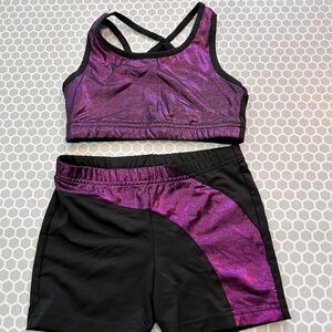 Danskin Metallic Purple Shimmer & Top Shorts Set Dance Gymnastics     Size S